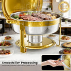 6.5QT Chafing Dishes for Buffet, 2 Pack Gold Round Buffet Display Set in All Gold-tone, alternate view 6