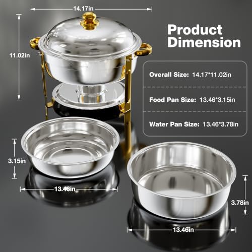 6.5QT Chafing Dishes for Buffet, 4 Pack Round Gold Buffet Display Set in Gold-tone & Silver, alternate view 2
