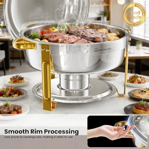 6.5QT Chafing Dishes for Buffet, 4 Pack Round Gold Buffet Display Set in Gold-tone & Silver, alternate view 5