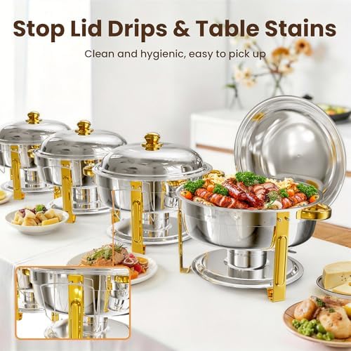6.5QT Chafing Dishes for Buffet, 4 Pack Round Gold Buffet Display Set in Gold-tone & Silver, alternate view 6