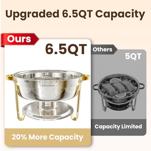 6.5QT Chafing Dishes for Buffet, 6 Pack Round Gold Buffet Display Set in Gold-tone & Silver, alternate view 4