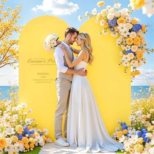 6.6 ft Arch Backdrop Cover Yellow - Double-Sided Spandex Arch Covers Stretchy Backdrop for Balloon Arches, alternate view 4