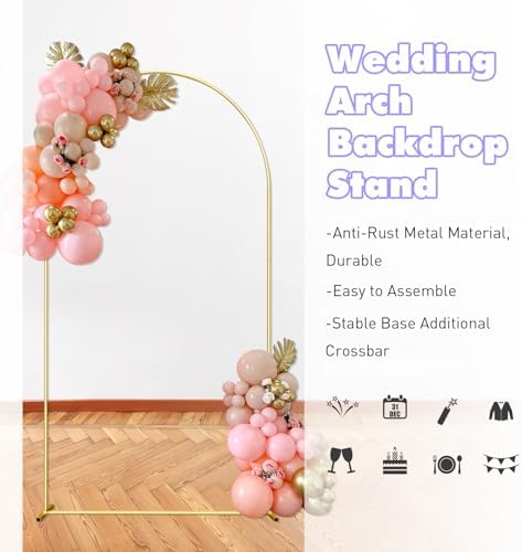 6.6 FT Arch Stand with Arch Stand Cover, Wedding Arch Backdrop Stand and Beige Arch Cover for Birthday Party, alternate view