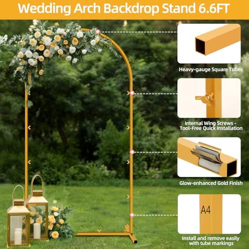 6.6 FT Wedding Arch Backdrop Stand for Party, Balloon Arch Stand, Wedding Arches for Ceremony, Metal Gold Arch, alternate