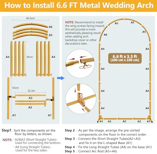 6.6 FT Wedding Arch Backdrop Stand for Party, Balloon Arch Stand, Wedding Arches for Ceremony, Metal Gold Arch, alternate