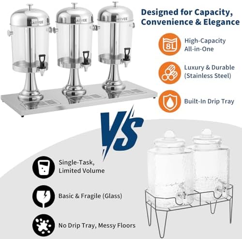 6.6 Gallon Commercial Drink Dispenser with Ice Core, Silver in Silver, alternate view 6