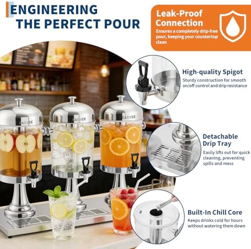 6.6 Gallon Ice Core Cold Beverage Dispenser, Stainless Steel Drink Dispenser with Stand, Spigot & Drip Tray for, alternate
