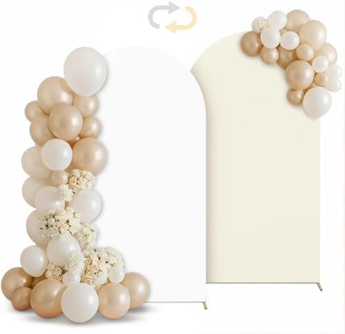 6.6FT Arch Backdrop Cover Beige & White One Piece Double Color in 6.6 FT in Beige and White