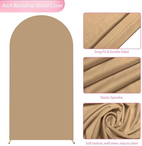 6.6FT Arch Backdrop Cover Khaki Arch Covers Stretchy Backdrop, alternate view 4