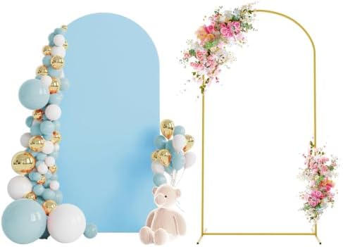 6.6FT Arch Backdrop Stand and Cover Set, Arch with Dusty Blue Cover