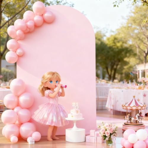 6.6FT Baby Pink Arch Cover, Spandex Fitted Wedding Arch Stand Covers Round Top Chiara Backdrop Cover for, alternate view 3