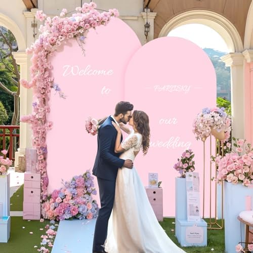 6.6FT Baby Pink Arch Cover, Spandex Fitted Wedding Arch Stand Covers Round Top Chiara Backdrop Cover for, alternate view 5