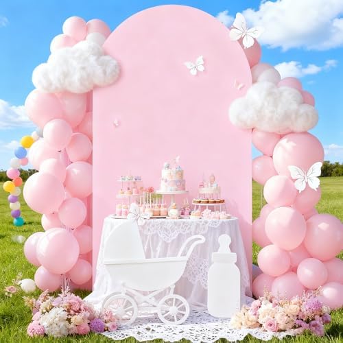 6.6FT Baby Pink Arch Cover, Spandex Fitted Wedding Arch Stand Covers Round Top Chiara Backdrop Cover for, alternate view 7