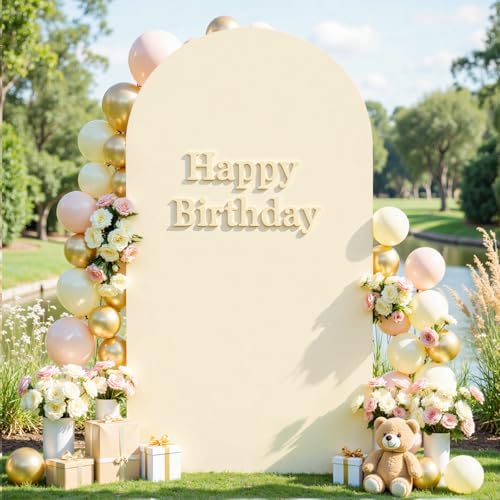 6.6FT Beige Arch Backdrop Cover - Stretchy Spandex Fabric Fitted Round Top Chiara Backdrop Arch Covers for