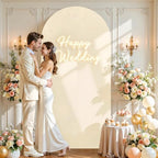 6.6FT Beige Arch Backdrop Cover - Stretchy Spandex Fabric Fitted Round Top Chiara Backdrop Arch Covers for, alternate view 2