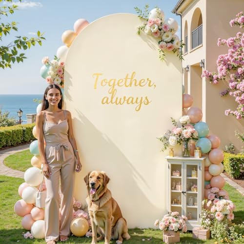 6.6FT Beige Arch Backdrop Cover - Stretchy Spandex Fabric Fitted Round Top Chiara Backdrop Arch Covers for, alternate view 3