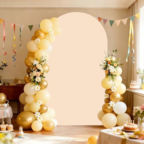 6.6FT Beige Wedding Arch Backdrop Cover, Stretchy Fabric in 3.3x6.6ft in Beige, alternate view 3