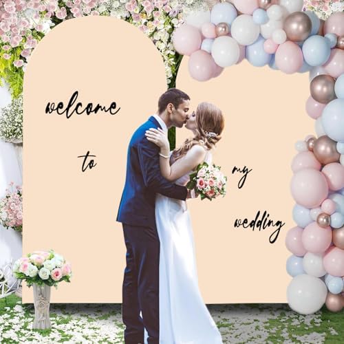 6.6FT Beige Wedding Arch Backdrop Cover, Stretchy Fabric in 3.3x6.6ft in Beige, alternate view 4