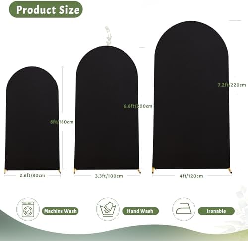 6.6FT Black Arch Backdrop Cover - Polyester Fitted Wedding Arch Stand Covers Round Top Chiara Arch Backdrop, alternate view 2
