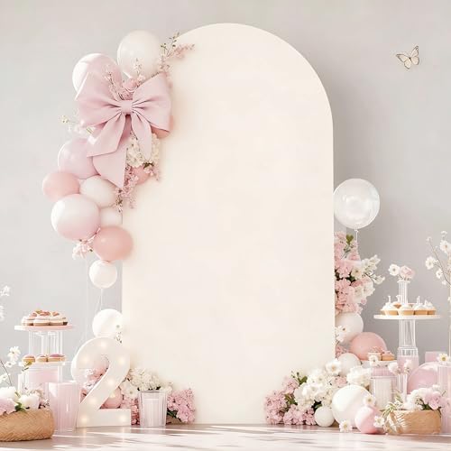 6.6FT Cream Arch Backdrop Cover - Polyester Fitted Wedding Arch Stand Covers Round Top Chiara Arch Backdrop