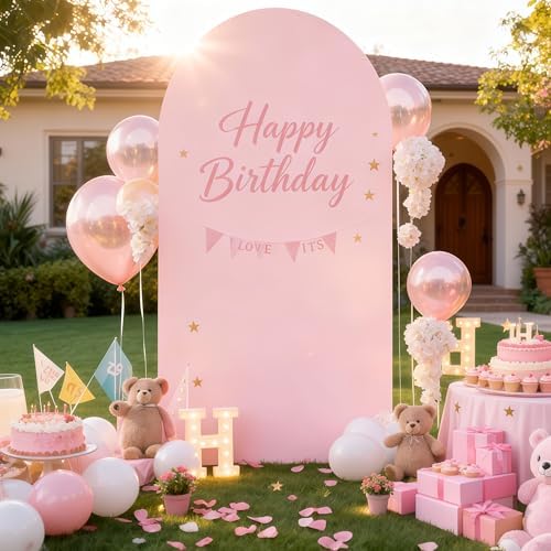 6.6FT Dusty Rose Arch Cover - Polyester Fitted Wedding Arch Stand Covers Round Top Chiara Arch Backdrop Cover, alternate view