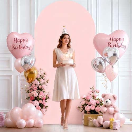 6.6FT Dusty Rose Arch Cover - Polyester Fitted Wedding Arch Stand Covers Round Top Chiara Arch Backdrop Cover, alternate view