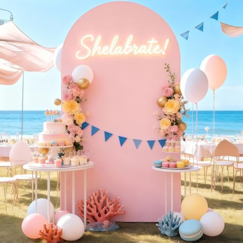 6.6FT Dusty Rose Arch Cover - Polyester Fitted Wedding Arch Stand Covers Round Top Chiara Arch Backdrop Cover, alternate view