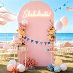 6.6FT Dusty Rose Arch Cover - Polyester Fitted Wedding Arch Stand Covers Round Top Chiara Arch Backdrop Cover, alternate view