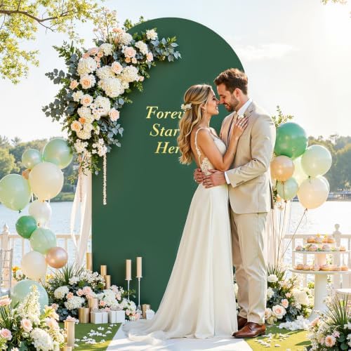 6.6FT Hunter Green Arch Backdrop Cover - Stretchy Spandex Fabric Fitted Round Top Chiara Backdrop Arch Covers, alternate view