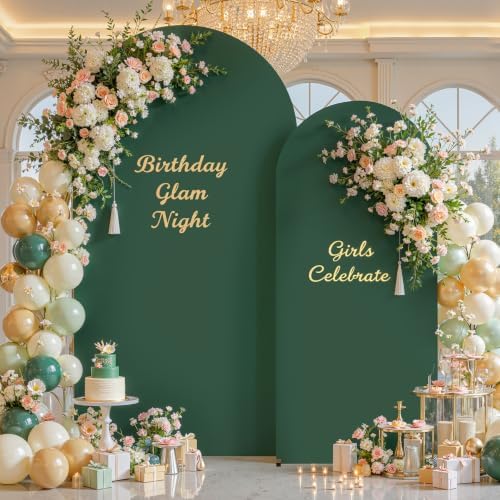 6.6FT Hunter Green Arch Backdrop Cover - Stretchy Spandex Fabric Fitted Round Top Chiara Backdrop Arch Covers, alternate view