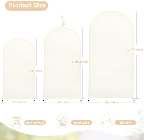 6.6FT Ivory Arch Backdrop Cover - Polyester Fitted Wedding Arch Stand Covers Round Top Chiara Arch Backdrop, alternate view 2