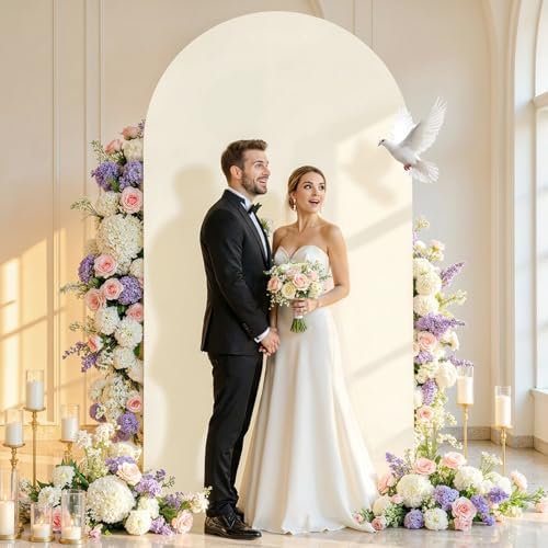 6.6FT Ivory Arch Backdrop Cover - Polyester Fitted Wedding Arch Stand Covers Round Top Chiara Arch Backdrop, alternate view 5