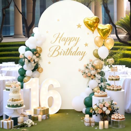 6.6FT Ivory Arch Backdrop Cover - Polyester Fitted Wedding Arch Stand Covers Round Top Chiara Arch Backdrop, alternate view 6
