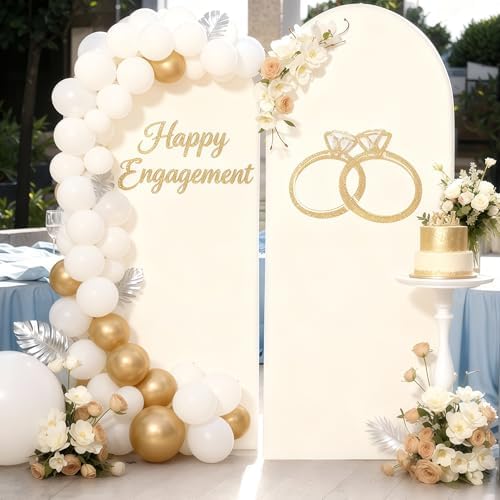 6.6FT Ivory Arch Backdrop Cover - Polyester Fitted Wedding Arch Stand Covers Round Top Chiara Arch Backdrop, alternate view 7