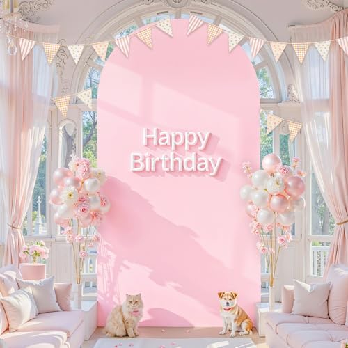 6.6FT Light Pink Arch Backdrop Cover - Stretchy Spandex Fabric Fitted Round Top Chiara Backdrop Arch Covers for, alternate