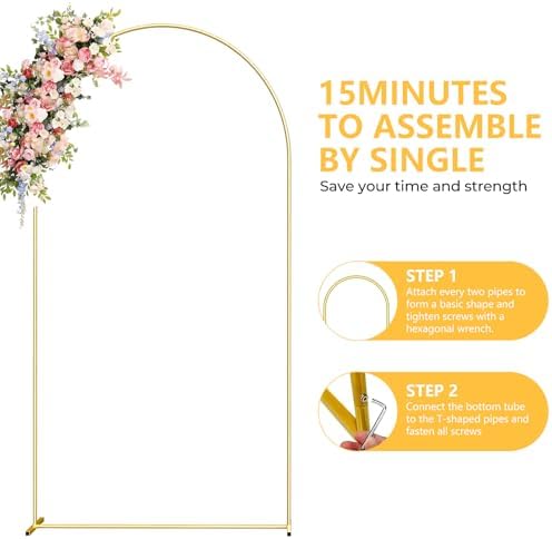 6.6FT Metal Arch Backdrop Stand, Gold Wedding Arch Frame, Balloon Arches Backdrop Stand for Birthday Party Baby, alternate