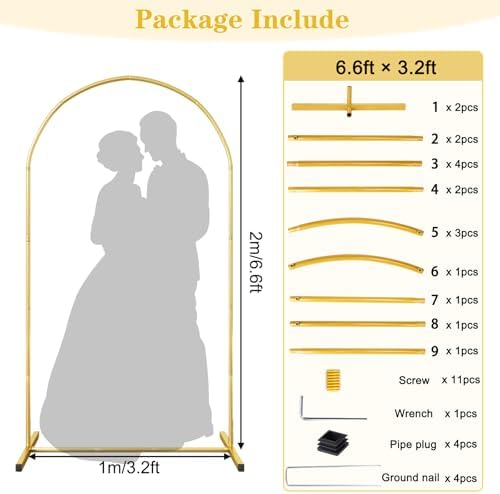6.6FT Metal Arch Backdrop Stand, Gold Wedding Balloon Arch Stand, alternate view 2