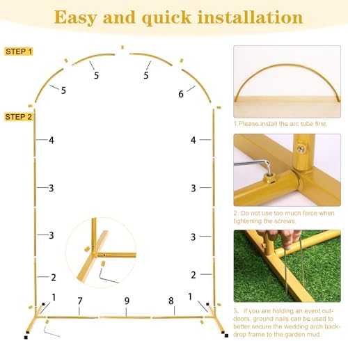 6.6FT Metal Arch Backdrop Stand, Gold Wedding Balloon Arch Stand, alternate view 5