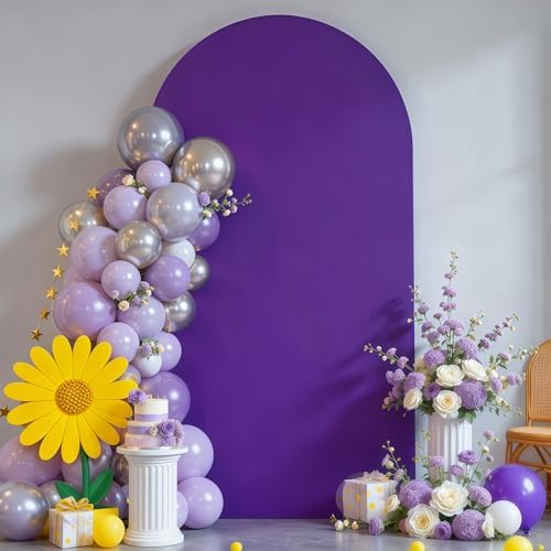 6.6FT Purple Arch Backdrop Cover - Polyester Fitted Wedding Arch Stand Covers Round Top Chiara Arch Backdrop