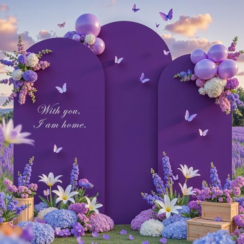 6.6FT Purple Arch Backdrop Cover - Polyester Fitted Wedding Arch Stand Covers Round Top Chiara Arch Backdrop, alternate view