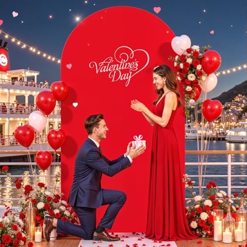 6.6FT Red Arch Backdrop Cover, Spandex Fitted Wedding Arch Stand Covers 2-Sided Round Top Chiara Stretchy Arch, alternate