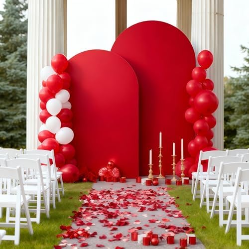 6.6FT Red Arch Cover - Polyester Fitted Wedding Arch Stand Covers Round Top Chiara Arch Backdrop Cover for, alternate view 3