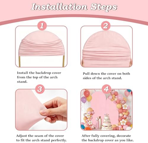 6.6FT Wedding Arch Backdrop Cover, Pink Spandex Arch Stand Cover, alternate view 3