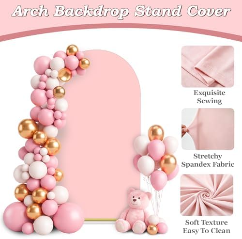 6.6FT Wedding Arch Backdrop Cover, Pink Spandex Arch Stand Cover, alternate view 4