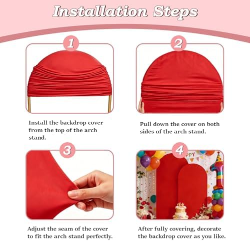 6.6FT Wedding Arch Backdrop Cover, Red Spandex Arch Stand Cover, alternate view 5