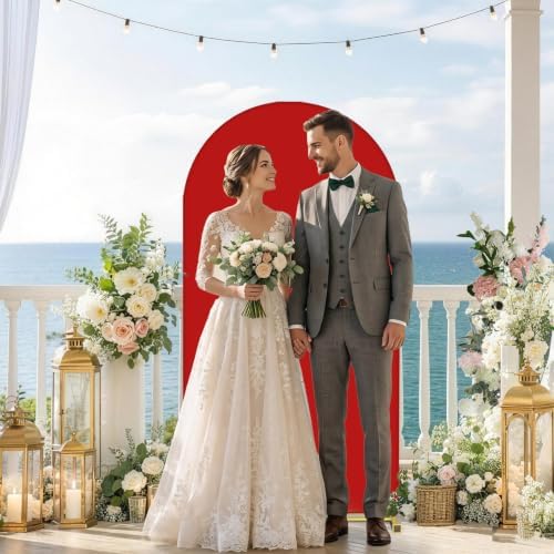6.6FT Wedding Arch Backdrop Cover, Red Spandex Arch Stand Cover, alternate view 6