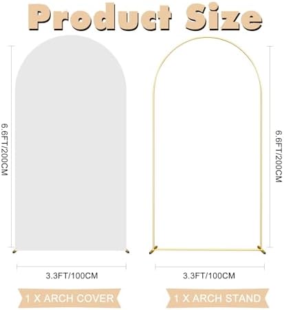 6.6FT Wedding Arch Backdrop Stand and White Arch Cover, White Spandex Fitted Backdrop Cover and Gold Wedding, alternate view