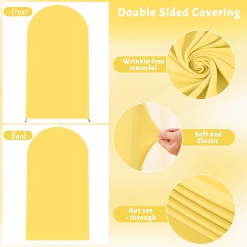 6.6FT Wedding Arch Cover Yellow Gold Spandex Fitted Wedding Arch Stand Covers Round Top Chiara Backdrop Cover, alternate view