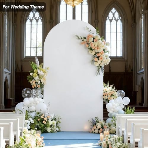 6.6FT White Arch Cover Stretchy Backdrop, Spandex Chiara Wedding Arch Backdrop Stand Cover for Birthday Baby, alternate view