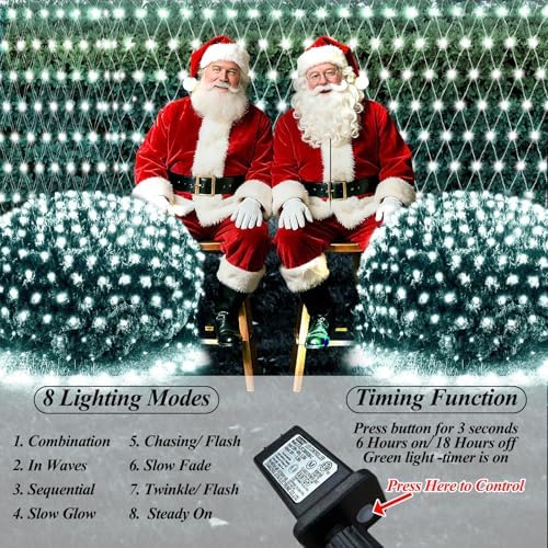 6.6ft x 6.6ft Christmas Net Lights, 160LED Gazebo Mesh Lights Outdoor 8 Modes Timer, Waterproof Connectable, alternate view 2